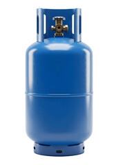 A realistic image of a single blue LPG gas cylinder standing upright on a transparent background.