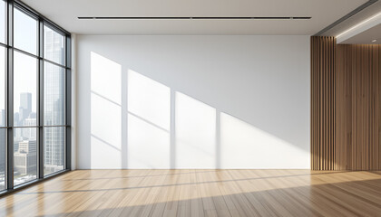 Fototapeta premium Bright Modern Office Space with Glass Partition, City Views, and Natural Light 