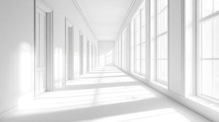Obraz premium Empty white hallway with large windows