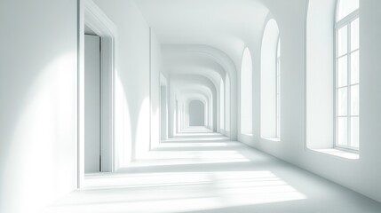 Obraz premium White hallway with arched windows