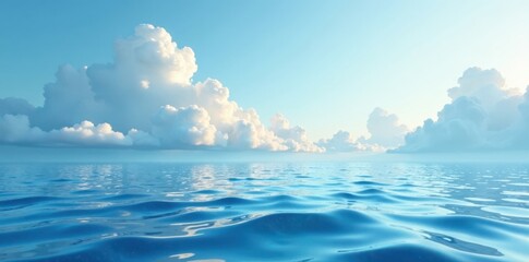 Obraz premium Whispy clouds and undulating water in soothing light blue hue , wave, blue