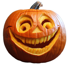 Smiling carved pumpkin with cheerful expression on display for Halloween festivities, smile halloween carve pumpkin jack o lantern