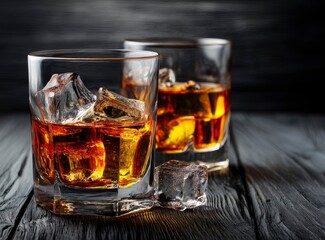 Golden Whiskey on Ice: A Dark and Moody Still Life