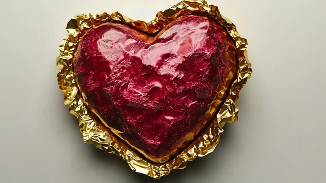 Heart-shaped candy in gold foil wrapper