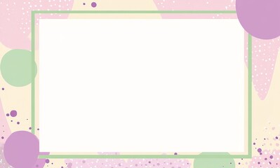 Japanese style card background with light pink frame, purple and green polka dots, and decorative patterned border.