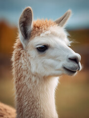 Obraz premium Close-up of alpaca head with soft wool texture in outdoor setting 부드러운 털을 가진 알파카 머리의 클로즈업 야외 사진