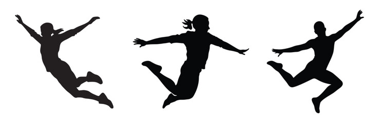 Three Silhouettes of Joyful People Jumping