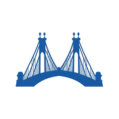 A striking blue bridge silhouette against a clear background, symbolizing connectivity and engineering excellence, ideal for urban development themes or travel promotions