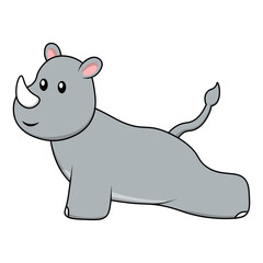 Cute Rhino Illustration with Cartoon Design. Vector Character.