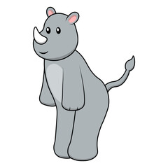 Cute Rhino Illustration with Cartoon Design. Vector Character.