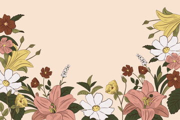 Vintage Botanical Floral Border Background Illustration