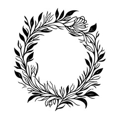 Botanical Circle of Monochrome Leaf and Flower Art
