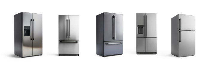 Collection of Modern fridge front view isolate on transparent background