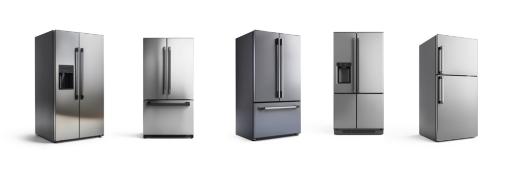 Collection of Modern fridge front view isolate on transparent background