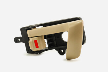 Inner Cabin Car Door Handle Assembly with off-white backround, Beige Plastic with Black Base, Industrial design reference