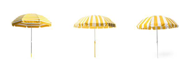 Collection of Yellow And White Striped Parasol beach umbrella isolate on transparent background