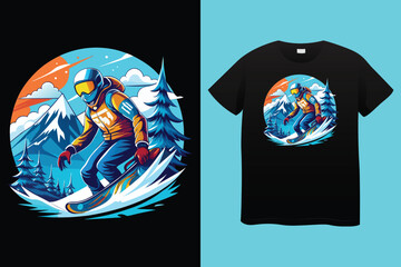 skiing extreme club t shirt design illustration skier jump in vintage design retro
