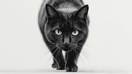 Majestic Black Cat Portrait  Intense Gaze  Detailed Fur  Monochrome  Pet  Animal