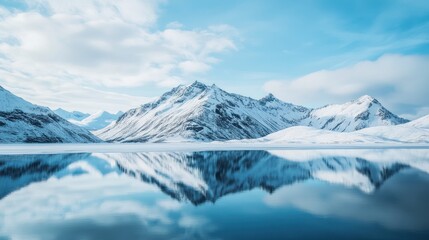 Obraz premium Serene reflections of snow-covered mountains in tranquil icy waterscape