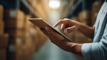 Close-up of warehouse inventory management tools in logistics facility