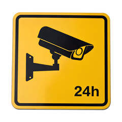 Yellow Security Camera Sign Twenty Four Hour Surveillance CCTV Monitoring