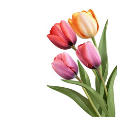 Tulips flower corner style isolate on transparent background