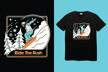 Colorful vintage emblems set with snowboarder and skiers having fun during their vacation, designed for winter sports advertisement