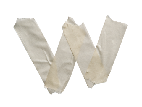 Letter W or flipped M made of off-white color masking tape