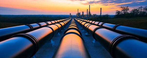 Fototapeta premium Pipeline network at sunrise
