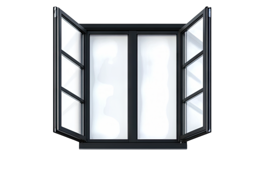 a top-down view of a modern black window with two open panels allowing light and air to enter a space its sleek design adds a contemporary touch to architecture
