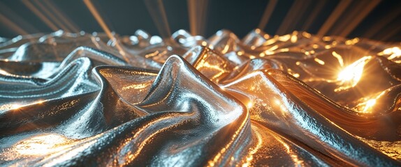 Abstract Metallic Surface with Golden Light Beams