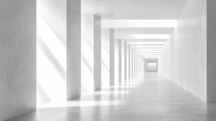 Endless White Corridor: Architectural Perspective