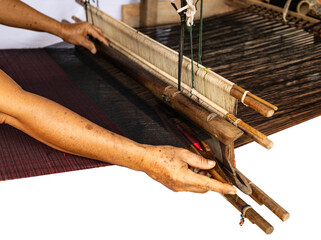 Traditional loom machine vintage style is tool for weave of making silk from cocoon use by homemade...