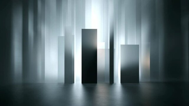 Vertical bars in varying shades of gray stand against a blurred, vertically streaked background.