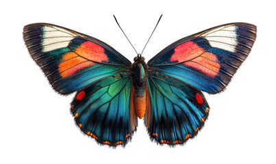 Obraz premium Green, blue and red butterfly flying isolate on transparent background