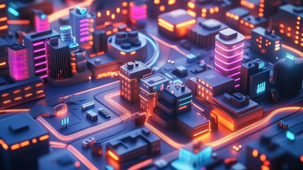 Obraz premium Neon Cityscape: A Futuristic Metropolis Illuminated