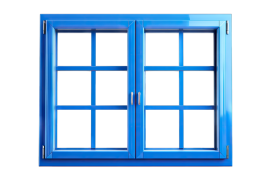 a bright blue double window with a grid pattern designed to let in light and provide a view often used in homes and buildings for aesthetic appeal and ventilation