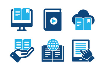 E-book glyph solid icons isolated on white background