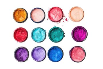 a colorful array of cosmetic powders in small containers ideal for makeup artists and beauty enthusiasts the vibrant hues suggest a range of applications for artistic or everyday makeup use