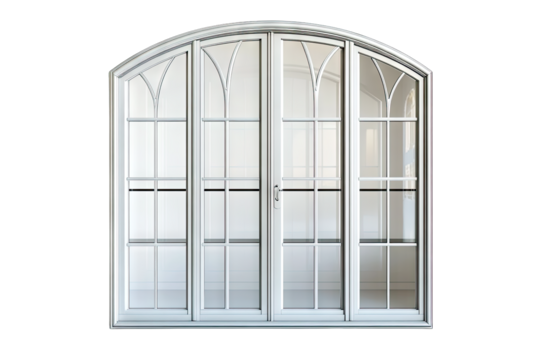 an elegant arched window design with multiple glass panes emphasizing a modern architectural style suitable for various interior spaces