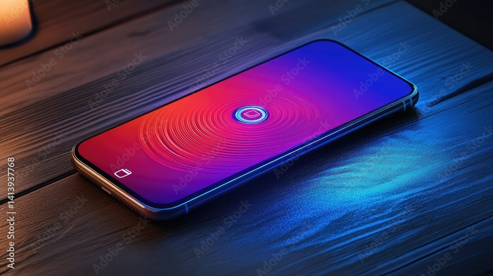 Poster smartphone lock screen with multiple verification symbols representing data security layers