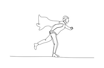 superhero with the cape in continuous one line drawing. Single line art illustration of business superhero. Editable vector.