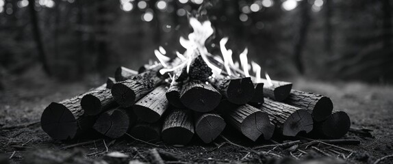 Preparing firewood for a cozy evening by the campfire in nature