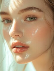 Glistening beauty: A portrait of radiant skin in soft, diffused light setting