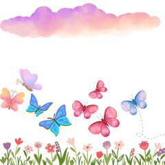 spring background with butterflies and flowers