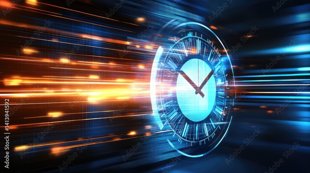 Poster workflow automation process displayed on glowing timeline interface with smart arrows