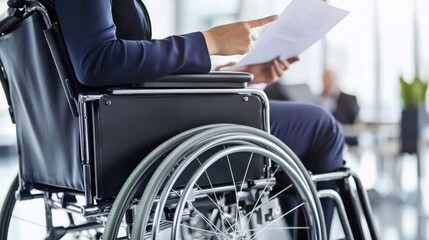 Fototapeta premium Businesswoman in Wheelchair Reviewing Documents