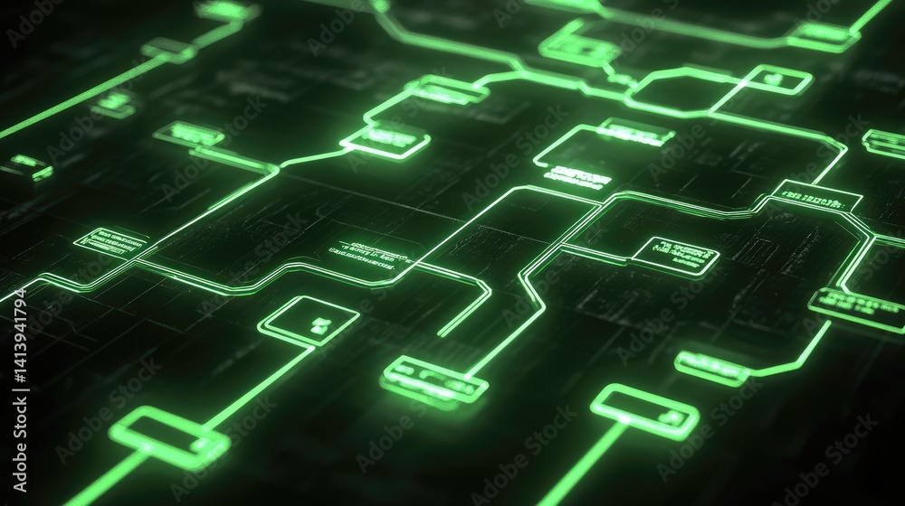 Poster workflow automation process displayed on glowing timeline interface with smart arrows