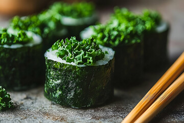 Fresh green sushi appetizer food photography