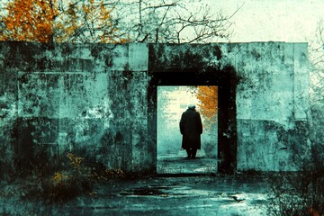 Elderly pain management. Vision loss - difficulty in old age: abstract image of individual status. Aging symptoms. Old man worries. Metaphorical vision loss awareness of a growing old.